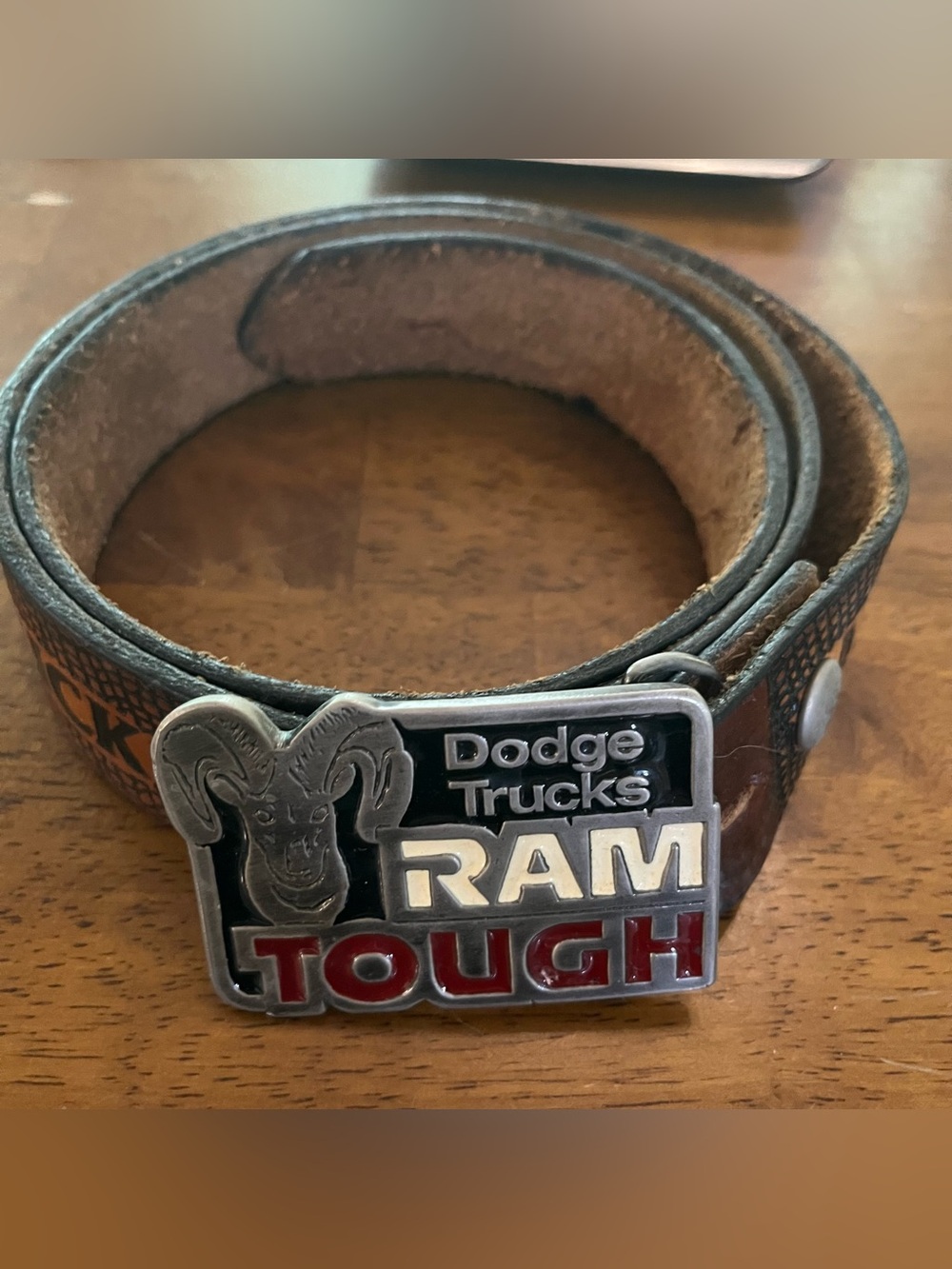 Vintage Dodge RAM Leather Belt And Buckle 36”-39”